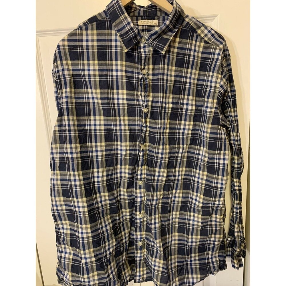 Sonoma Life Style Shirt Men's Sz XL Plaid Blue Long‎ Sleeve Button